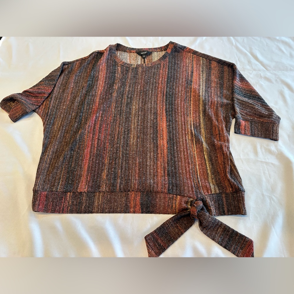 Simply Vera Vera Wang Earthy Striped Knit Top with Tie Size Large